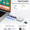 A high-speed NVMe SSD to USB hub dock is shown next to a laptop, illustrating 10Gbps high-speed data transfer capabilities.
