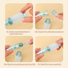 Step-by-step instructions showing how to remove and install the cover on a double sided quick dry dot glue pen