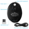 Black wireless optical mouse with a micro USB charging port and cable shown next to the device.