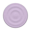 A round, lavender silicone ripple grip magnetic phone stand.