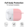 A soft silicone protective case for AirPods Pro 3 shown in white and pink colors with features like dustproof, waterproof, an