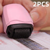 Two pink roller stamps are shown being used on a document.