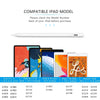 A white Apple Pencil is shown next to various iPad models and a list of compatible model numbers.