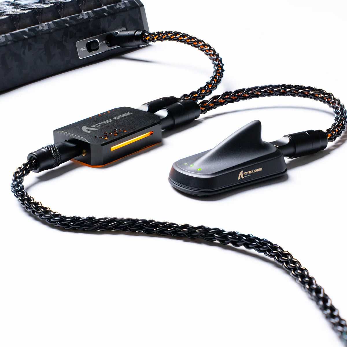 Black RGB gaming keyboard cable with dual Type-C ports and braided cord