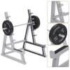 A silver barbell rack with weight plates and a pen holder organizer shown in various angles.