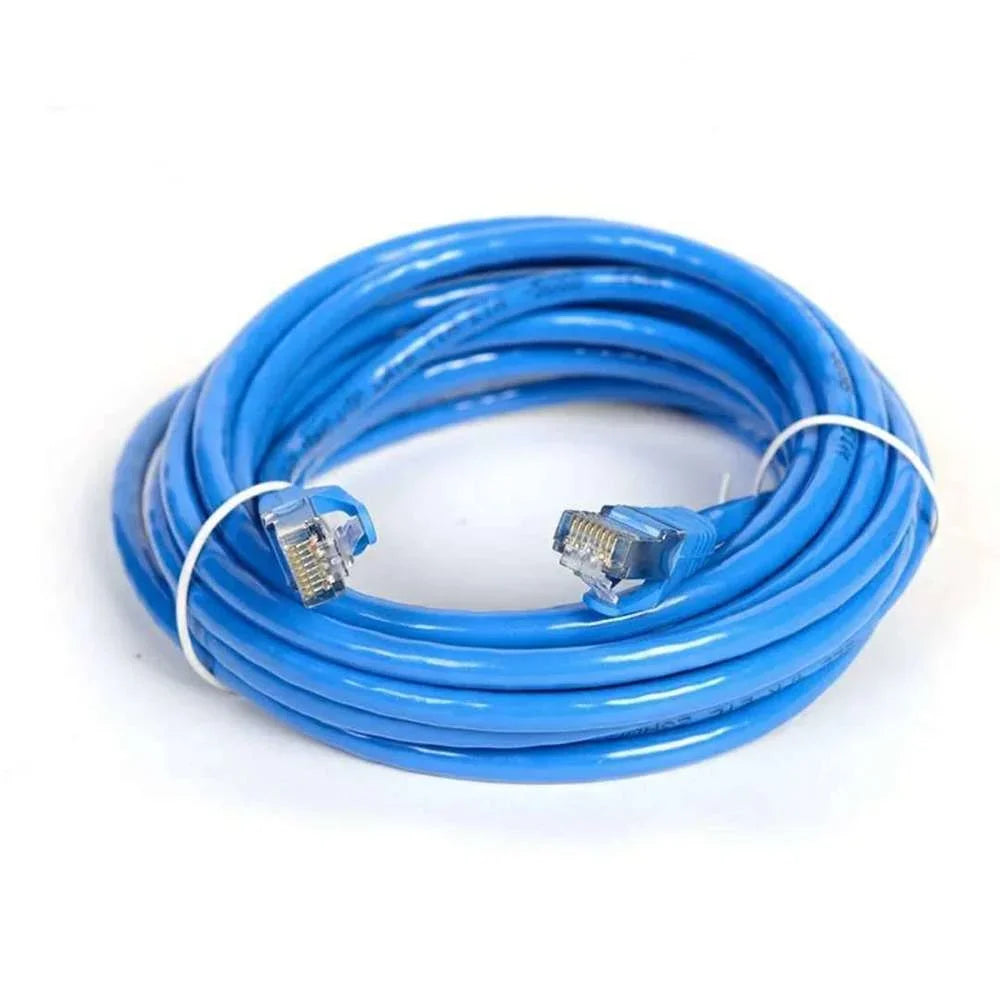 Blue high-speed Cat 6 Ethernet patch cable coiled and looped