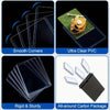 Un juego de fundas transparentes para tarjetas que demuestran esquinas suaves, material PVC ultratransparente, rigidez y un p