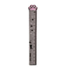 A gray plastic straight ruler marked with paw prints and measurements, showing a cat paw shape.