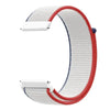 A white and red nylon loop watch strap for a child's watch.