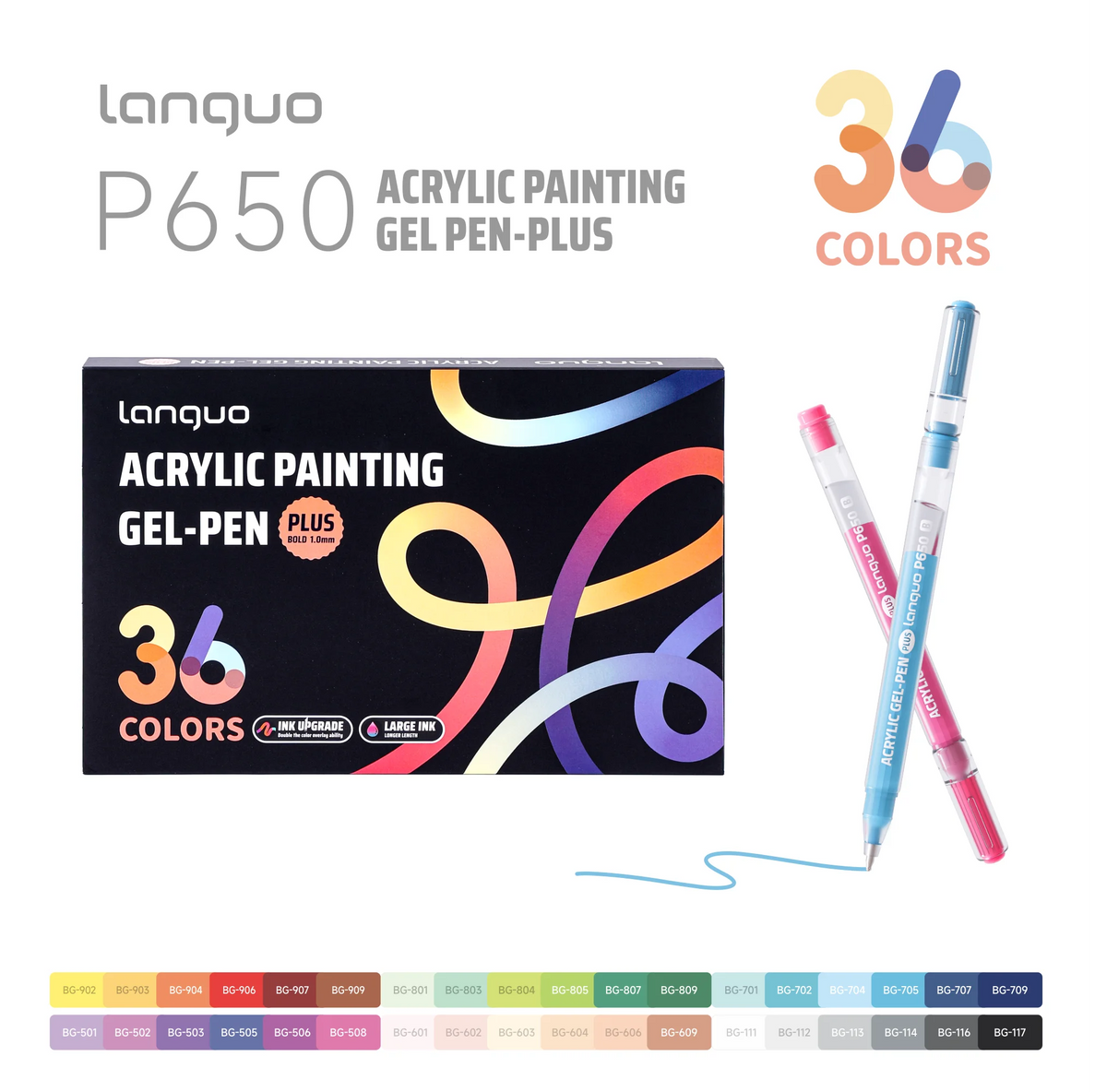 Languo P650 acrylic painting gel pen plus set featuring 36 colors of pens.