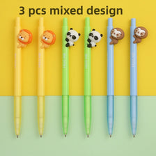 Three mixed design mechanical pencils featuring cute animal characters like a lion, a bear, and a monkey.