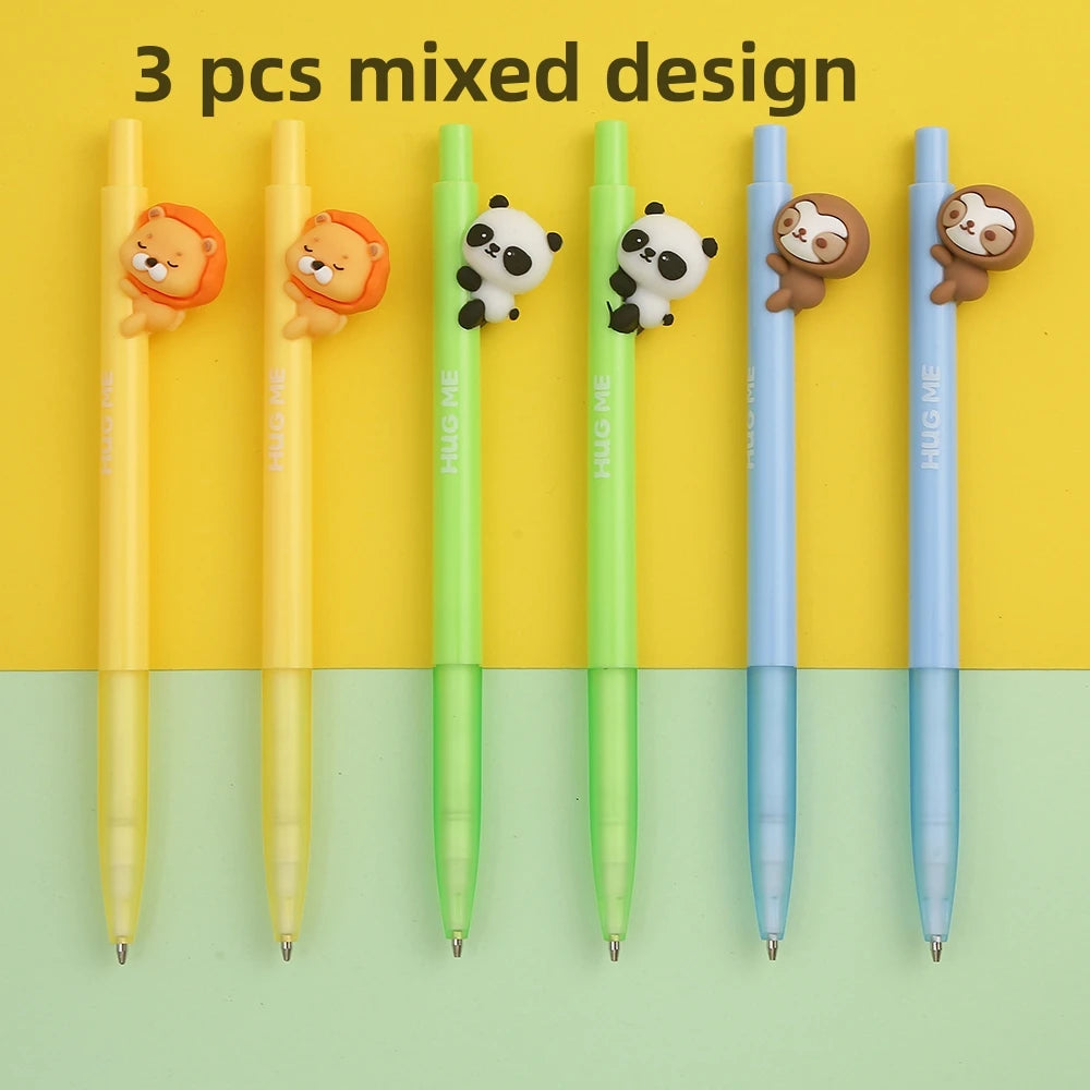 Three mixed design mechanical pencils featuring cute animal characters like a lion, a bear, and a monkey.