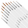 A set of professional miniature paint brushes with ergonomic handles, showing various sizes and tips.