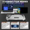 A silver 82-key wireless mechanical keyboard shown with various connection modes including Bluetooth, 2.4GHz Wireless, and Ty