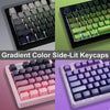 Gradient color side-lit PBT keycaps shown in various colors and angles for mechanical keyboards