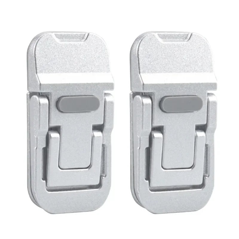 A pair of silver portable zinc alloy laptop stands or risers.
