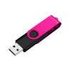 A pink and black rotatable USB flash drive with a metal connector.
