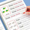 A page from a learning workbook showing tracing practice for the number three and the word three.