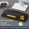 F75 Thunder Black mechanical keyboard with RGB backlight and hot-swappable switches shown on a desk.