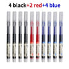A set of 10 precision gel pens in black, red, and blue colors arranged in a row.