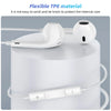 White flexible TPE earphones with microphone stored in a white cylindrical container.