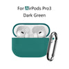 Dark green silicone protective case with keychain for AirPods Pro 3 earbuds
