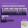 A box pack of PBT double-shot cherry profile keycaps in various colors and a light brown box.