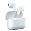 A white charging case for true wireless earbuds with a detachable earbud and charging components.