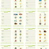 A collection of educational practice sheets for the alphabet, numbers, and handwriting skills.