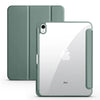 A silver iPad is shown with a matching green protective case and a separate green cover.