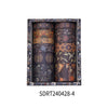 A set of vintage floral washi tape rolls displayed in a dark wooden frame.