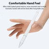 A hand is holding a clear magnetic stylus pen designed for tablets.