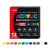 A box of acrylic brush markers featuring 12 colors and a brush tip for art and crafting.