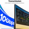 A computer screen displaying data, next to a USB-C hub for 10Gbps high-speed transmission.