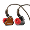 A pair of studio-grade wired in-ear monitors with dark brown and black components.
