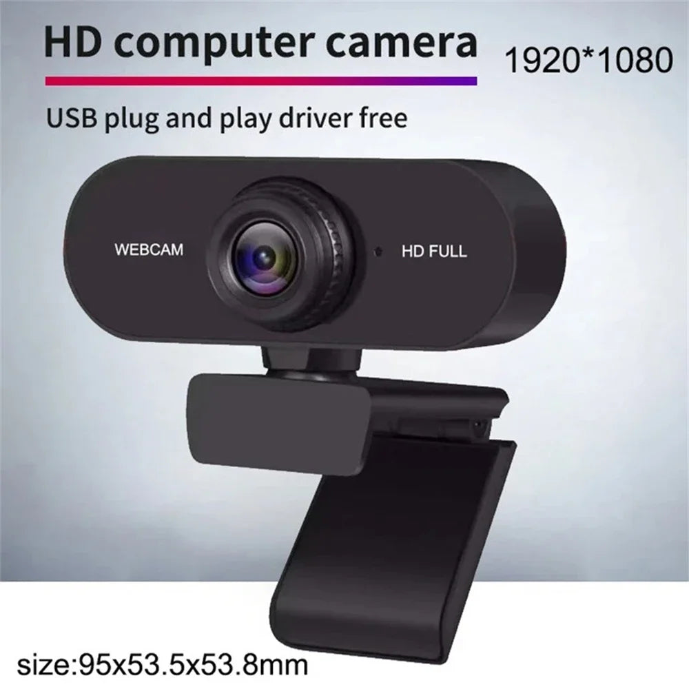 A black HD computer webcam with a lens, designed to be plug and play.