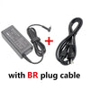 Black AC adapter and BR plug cable for a high-power laptop charger.