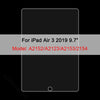 A screen protector for an iPad Air 3 2019 9.7 inch model with model numbers A2152/A2123/A2153/2154