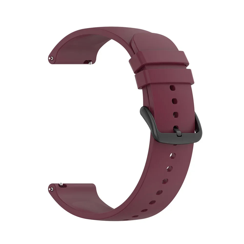 A maroon silicone watch band for a smartwatch, shown from the side.