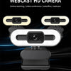 A white HD live video camera webcam with dual lenses and a microphone, shown against a dark background.