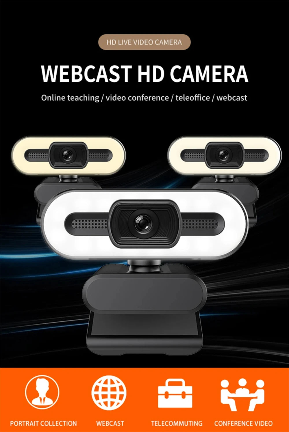 A white HD live video camera webcam with dual lenses and a microphone, shown against a dark background.