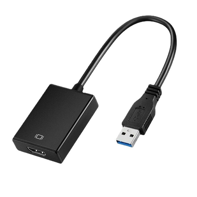 Black USB 3.0 to HDMI adapter cable with a flexible black wire and a USB connector.